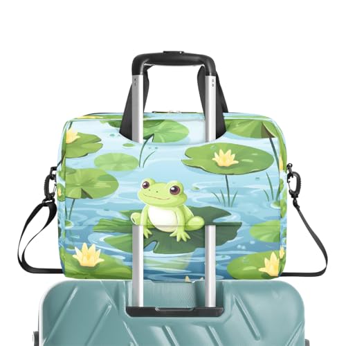 Cute Frog Animal Lotus Leaves Laptop Bag Carrying Case 15.6 Inch Laptop Briefcase Messenger Shoulder Bag for Tablet Computer Bag for Travle Business Men Women