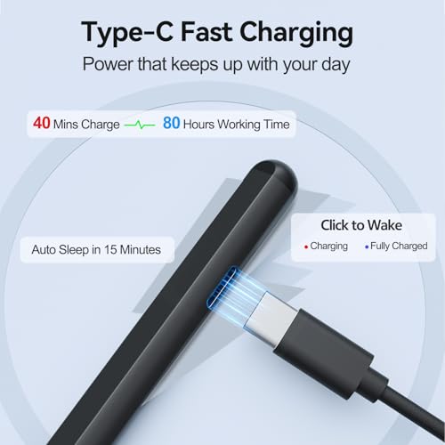 Stylus Pen for Microsoft Surface Pen 4096 Pressure Magnetic/Black | Palm Rejection, Tilt, USB-C Charge, MPP 2.0 Stylus Compatible with Surface Pro 9/8/X/7/7+/6/5/4/3, Go 3/2/1, Book 1/2/3 - color: Black