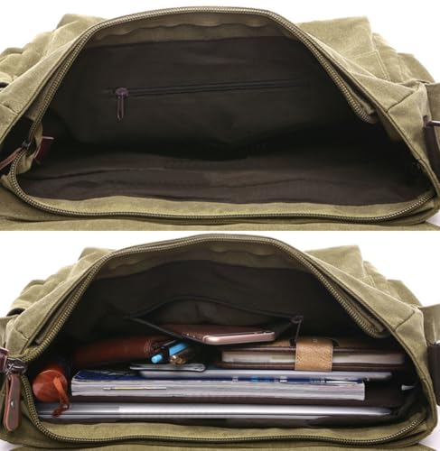 Sechunk Canvas Large Messenger Bag Shoulder bag Cross body bag Crossbody Bag - color: Army Green, size: Large