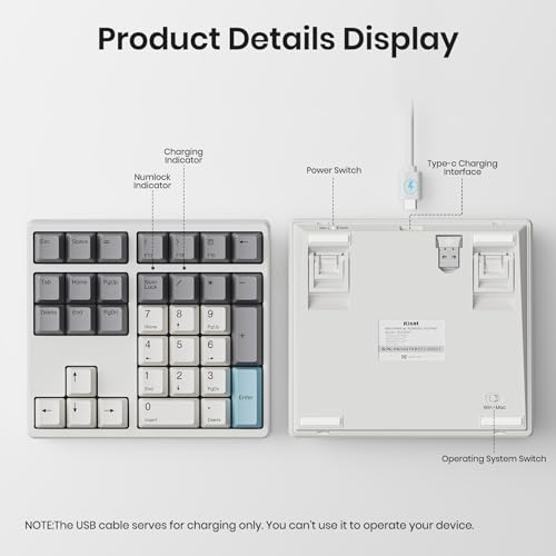 Kisnt Wireless Mechanical Numpad, Full-Function for Heavy Excel Financial | 34 Keys Hot Swappable, 2.4GHz Rechargeable, Laptop Macbook PC Desktop Compatible (Red Switches)