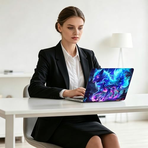 Universal Laptop Skin Decal, 3-Piece Vinyl Protector for 12 13 14 15.6" Notebook, Waterproof Anti-Scratch, Easy Trim & Bubble-Free Finish, Glowing Blue Wolf - color: Glowing Blue Wolf