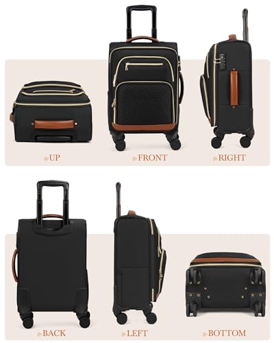 RAINSMORE Carry On Luggage with wheels, Softside Suitcases Set 3 Piece | 22x14x9 Airline Approved, Luggage Sets with Backpack & Toiletry Bag, Rolling Suitcase with TSA Lock, for Travel Weekender - color: Black-Brown