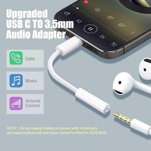 500 PCS USB C to 3.5mm Female Headphone Jack Adapter, USB C to Aux Audio Dongle Cable Cord Compatible with iPhone 16/15 Pro Max 16/15 Pro 16/15, Samsung Galaxy S24/S23/S22/S21 Ultra, iPad Pro - color: White, size: 500 Pack