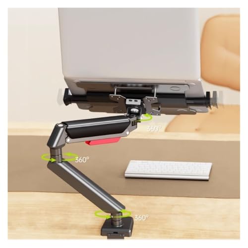Monitor Stand, Laptop Mount with Adjustable Tray for 10-17”Notebook, Full Motion Gas Spring Mount Arm for 17-32”Monitor (Within 4.4~22.0lbs), C-Clamp and Grommet Base Monitor arm adjustable(White)