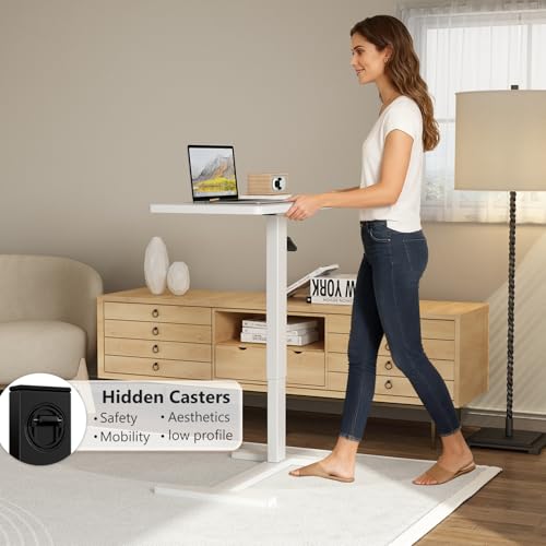 Overbed Bedside Table with Wheels Hospital Bedside Desk,White | Adjustable Hospital & Home Use Bed Table Rolling Laptop Table Mobile Standing Desk Rolling Computer Cart Over Bed Tray Table - color: White1, size: 27.6 inches
