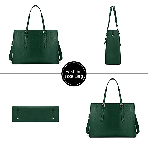Laptop Bag for Women 15.6 Inch Crocodile Leather Tote Bag Water-resistant Work Briefcase Business Computer Shoulder Bag for Travel Teacher Nurse Professional Handbag - color: Green