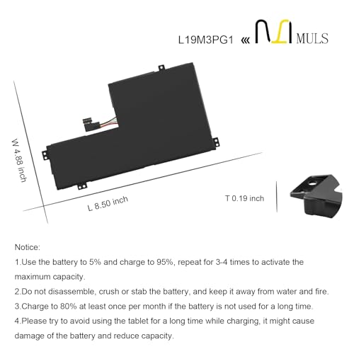 MULS L19M3PG1 Battery for Lenovo 100e 300e Chromebook 2nd Gen AST 82CD 82CE | Ideapad 3 CB-11AST05 Series laptop L19C3PG1 L19L3PG1 SB10X68685 5B10X65680 5B10X65682 5B10X65684 11.52V 47Wh with Tools