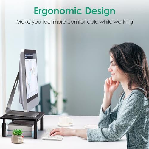 La Jaco Monitor Stand Risers for 2 Monitors, 3 Height Adjustable Monitor Stand with Pen Holder, Dual Monitor Riser Laptop Riser for Office, Home, School Supplies, 2 Pack, Black