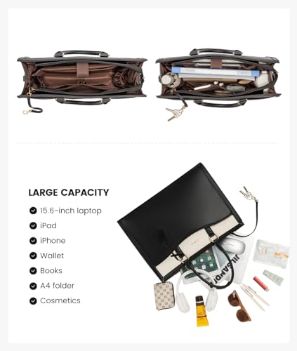 LOVEVOOK Laptop Tote Bag for Women, Leather Office Work Bag Briefcase fit for 15.6 inch Laptop, Large Teacher Computer Bag Handbag,2pcs Set Leather/Black-White | PU Leather Business Briefcase Teacher Travel College Bag Handbag fit for 15.6 inch Laptop, Of