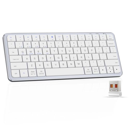 Wireless Keyboard, Multi-Device Bluetooth & 2.4G USB, Ultra Slim Rechargeable Compact Keyboard for Mac, Windows, iPad, iPhone, Tablet, PC - Connect Up to 4 Devices, Silver - color: Silver