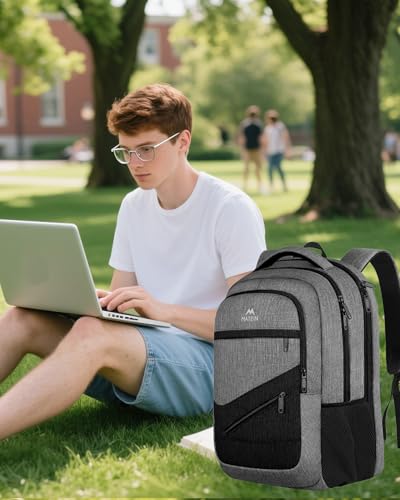 MATEIN Mens Backpack for Work, Water Resistant Practical Travel Backpack | 17" Laptop Comparment, Casual College Daypack with Anti Theft Pocket, TSA Friendly Laptop Backpack, Grey Black