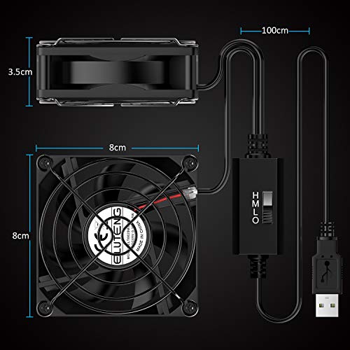 ELUTENG Dual USB Fan 80mm, 3 Speed Adjustable USB Ventilator with 2750RPM | 5V Computer Cooling Fan for Computer/Laptop/Router/TV Cabinet/DVR/Xbox/Game Console Cooling - size: 80mm