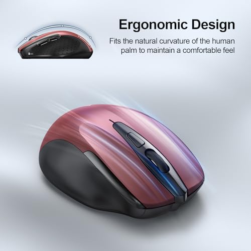 TECKNET Wireless Mouse (2.4G & BT5.0/3.0) Silent 4800 DPI Computer USB A & Bluetooth Mouse 6 Buttons, Wide Compatibility - Red - color: Red