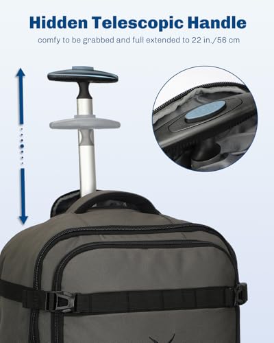 Hynes Eagle Rolling Backpack 42L Backpack with Wheels Airline Approved Carry on Luggage Laptop Travel Suitcase Bag for Women Men Dark Grey - color: Dark Grey