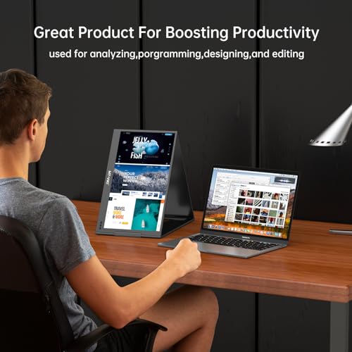MT-VIKI 15.6 inch Laptop Screen Extender, Potable Monitor for Laptop Only One USB-C Cable Connection, Compatiable with Win/Mac (M1~M5), FHD 1080P, 360° Rotation【Included Carrying Bag】 - size: 15.6"
