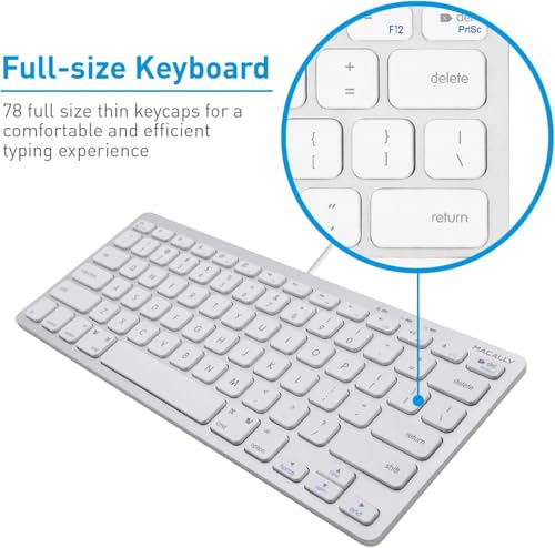 Macally Small Wired Keyboard for Mac and Windows - 78 Scissor Switch Keys Compatible Apple Keyboard - USB Mini Keyboard that Saves Space and Looks Great - Plug and Play Wired Mac Keyboard - Aluminum - color: Silver Aluminum
