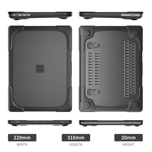 Batianda Durable Stand Case for Microsoft Surface Laptop 13.8 Inch, Black | Ergonomic Foldable Stand, Heavy Duty Matte Hard Shell, Fits 2024-2026 Surface Laptop 7/8th Edition for Business 13.8 Inch - color: Black