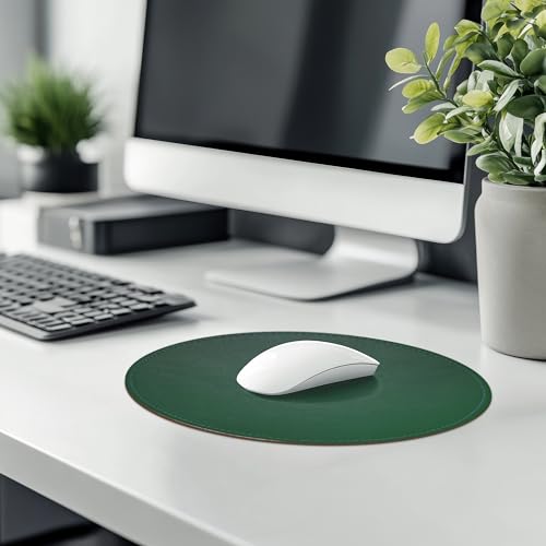 Mouse Pad,Round Mouse Pad,PU Mouse Pad,Leather Mouse Pad with Stitched Edge Micro-Fiber Base with Non-Slip Waterproof,Mouse Pad for Computers,Laptop,9 x 9 Inch (Army Green) - color: Army Green, size: 9L x 9W inches