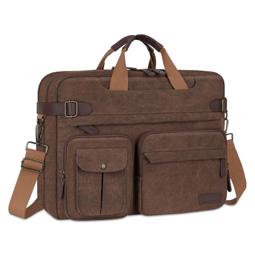 MOSISO 3 in 1 Laptop Bag for Men, 15-16 inch Computer Bags Laptop Backpack | Crossbody Satchel Bookbag Briefcase Messenger Bag with Trolley Sleeve for College Work Business Travel, Brown