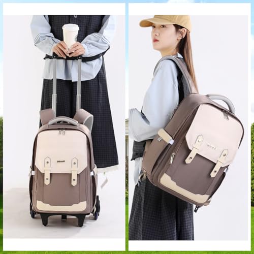 Rolling Backpack for Boys Roller Backpack with Wheels for Boys & Girls, Rolling Bag Trolley School Bags for Primary Students, Kids Wheeled Bookbags on 6 Wheels, Brown - color: 6 Wheels Brown