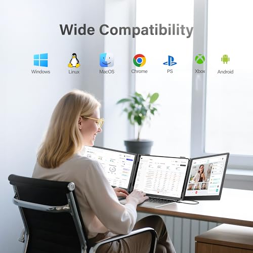 Laptop Screen Extender Monitor Portable,14.1" Ultra Thin 1080P FHD Lightweight Triple Screen,Portable Monitor for Laptops,Fit for 13-17" Laptop,Plug & Play Compatiable with Win/Mac/Chrome/Android - color: Matte Black