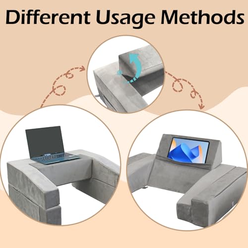 Lap Desk Pillow for Laptop, Large Reading Pillow for Adult, Ergonomic Arm Rest Pillow with Cup Holder, Memory Foam Bed Desk for Working (Reading Pillow + Cup Holder)