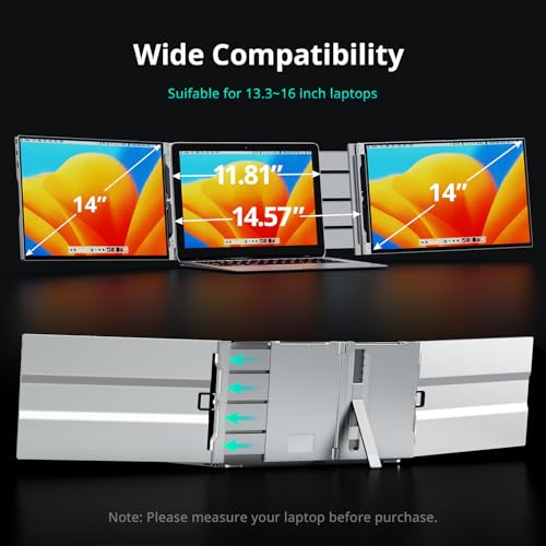 AYY Laptop Screen Extender, 14" FHD 1200P Portable Triple Monitor for 13"-17" Laptops, Aluminum Alloy Stand, Compatible with MacOS/Windows/Chrome - size: 14 Inch, style: Dual 1200P