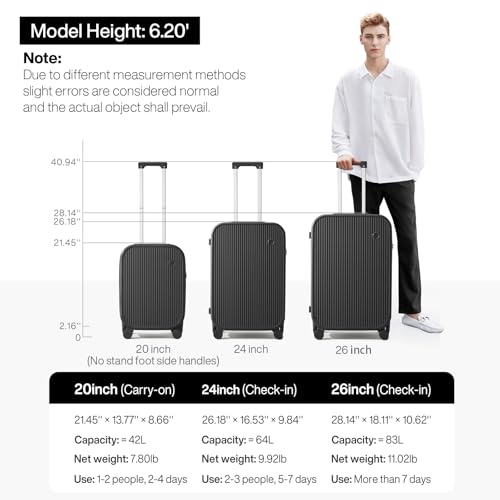 mixi Carry On Luggage with Cup Phone Holder Hard Shell Rolling Travel Suitcases with Spinner Wheels,20 Inch Black - color: Black, size: 20-inch