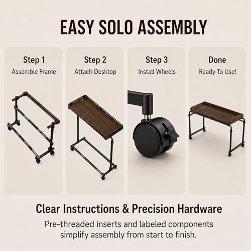 Over Bed Table with Wheels, Width & Height Adjustable, Rolling Over the Bed Desk with Cup Holder & Raised Baffle, Mobile Laptop Desk for King Queen Size Beds, Home Office, Bedroom Hospital Workstation