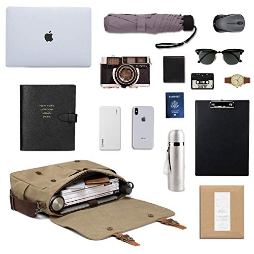 Kasqo Mens Messenger Bag, 15.6 Inch Water resistence Vintage Canvas Briefcase Satchel Bag Shoulder Work Bag Padded Shockpoof