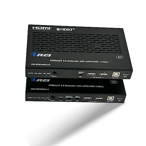 OREI 4K eARC HDMI Extender Balun HDBaseT 3.0 UltraHD 4K @ 60Hz 4:4:4 Over Single CAT5e/6/7 Cable with HDR, LAN, ARC & IR Support, RS-232 Up to 330 Ft Audio Out - Power Over Cable - LAN Out | HDBaseT, ARC HDMI Extender – HDR10+, Dolby Vision, USB KVM, HDMI