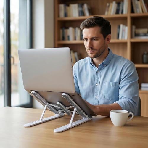Adjustable Laptop Stand for Desk - Foldable & Portable Laptop Riser, Ergonomic Multi-Angle Computer Stand, Heat Dissipation Notebook Holder Fit for MacBook, Air, Pro, Dell, HP 10-17.3"(White - color: White