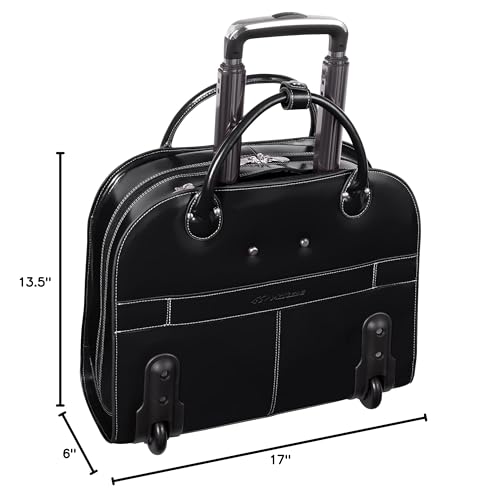 McKlein EDGEBROOK, Top Grain Cowhide Leather, 15" Leather Vertical Wheeled Ladies' Laptop/ Computer & Tablet Business Briefcase Bag/ Women's Rolling Overnight Travel Bag, Removable trolley case