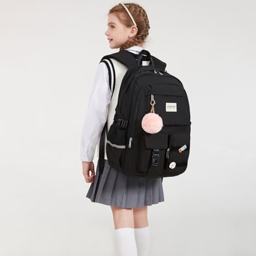 abshoo School Backpack for Girls Bookbag with Lunch Bag Teen Girls School Bag Travel Daypack (Black) - color: Black