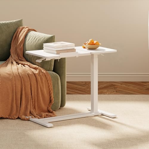 32''Large Pneumatic Overbed Tilting Bedside Table,Desk with Wheels | 31.6" x 15.7" White Double Flip Tabletop,Hospital Medical Bedside Table,Overbed Table with Wheels,Small Standing Desk - color: White, size: Large
