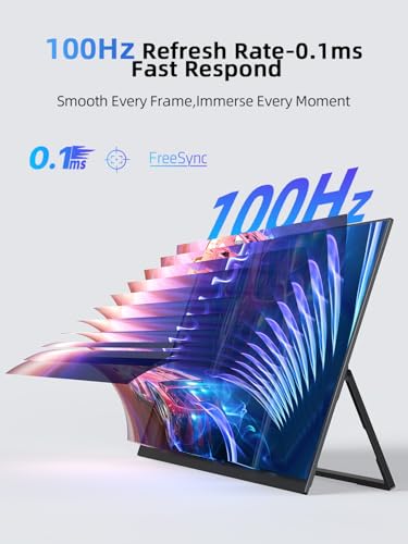 21.5'' Large Portable Monitor for Laptop 100Hz Ultra-Fast IPS Gaming Monitor, QLED 125%sRGB | 2000:1 Contrast | Built-in Stand, Speaker and VESA, USB-C HDMI Second Screen Efficient Work Gaming - size: 21.5''