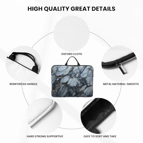 14 Inch Laptop Sleeve Case Waterproof Lightweight Laptop Case Bag Black Textured Marble Travel Laptop BagsWith Handle Briefcase Messenger Bag For Women Men