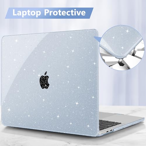 May Chen Compatible with MacBook Pro 13 inch Case 2022 2021 2020 Release Model A2338 M2 M1 A2251 A2289, Hard Shell Case with Keyboard Cover for MacBook Pro 13 Touch Bar Fits Touch ID, Blue Glitter - color: Blue Glitter
