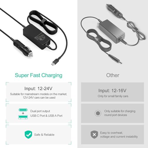 100W Laptop Car Charger USB C Car Charger for Dell Latitude/Precision/XPS, Compatible MacBook Pro/Air,HP Spectre/Elitebook,Samsung Galaxy,Asus,acer,Lenovo ThinkPad/Yoga/Idea Car Laptop Charger - color: Black