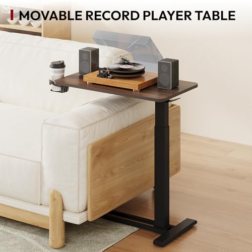 SANODESK Mobile Standing Desk with Hidden Wheels,Pneumatic Laptop Desk Rolling Computer Cart Movable Height Adjustable Small Sit Stand Desk for Home Office(27.6" W x 15.7" D, Maple) - color: Black Walnut, size: 28x16