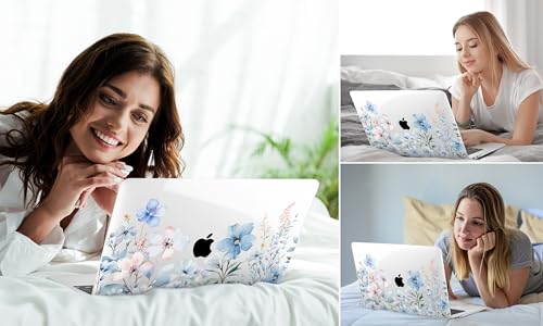 DONGKE Compatible with MacBook Air 13 inch Case 2021 2020 2019 2018 Release A2337 M1 A2179 A1932 with Retina Display & Touch ID, Plastic Hard Shell & Keyboard Cover - Blue Flowers - color: Blue Flowers