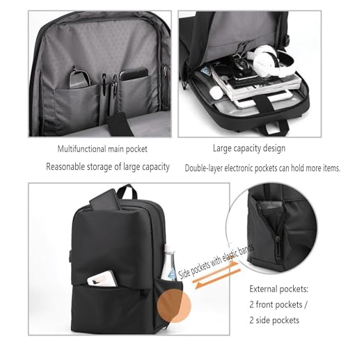 Business Travel Laptop Backpack, Large Water Resistant Travel Backpack | with USB Charging Port, Lightweight Commuter Computer Casual Daypack with Trolley Sleeve for Men Women - color: Black