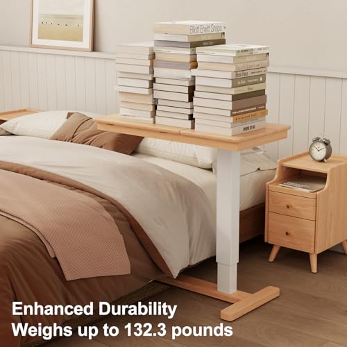 Solid Wood Overbed Bedside Table with Wheels, Adjustable Medical Tilt Top Hospital Bed Table Over The Bed, Rolling Laptop Desk, Mobile Standing Desk for Hospital and Home Use (Natural) - color: Natural