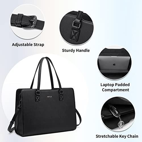 Keyli 4pc Sets Laptop Bag for Women Large Leather Laptop Briefcase with USB Charging Port Computer Shoulder tote Bags Purse - color: Black_2