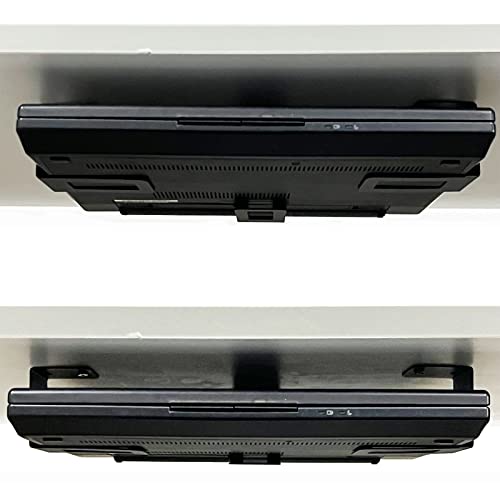 Pmsanzay Laptop Holder Under Desk Laptop Organizer Rack W/Screws, for Laptops, Keyboard, Routers, Modems, Cable Box, Network Switch & More, Devices up to 1.8 inches Thick, Black, Stainless Steel