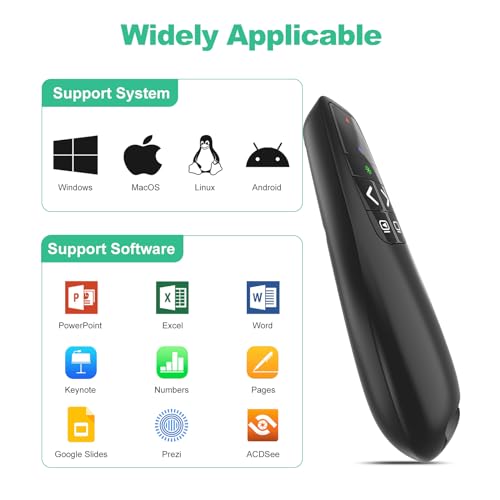 Clicker PowerPoint Presentation Wireless Presenter Remote, Green Laser Pointer for Computer Clickers, USB C A Project Power Point PPT Clicker for Mac Laptop Office, Slideshow Google Slide Advancer - style: Green Laser + case