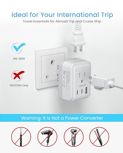 VINTAR US to India Plug Adapter, Foldable India Power Adapter, 2 Pack | 2 AC Outlets and 3 USB Ports (2 USB C), 5-in-1 Type D Plug Adapter for US to India Bangladesh Maldives Pakistan Sri Lanka - style: Type D - India Maldives