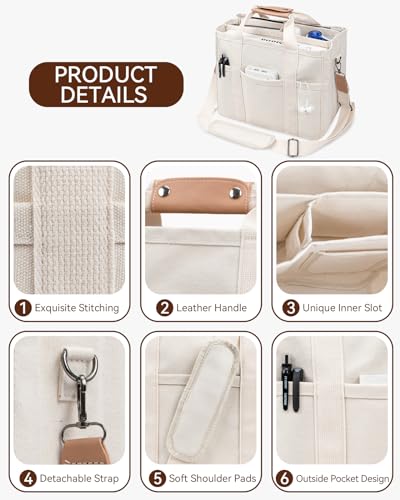 Canvas Tote Bag with Multi-Pocket for Women Large Crossbody Shoulder Handbag Everything Tote Bag with Compartments - color: Beige, size: X-Large