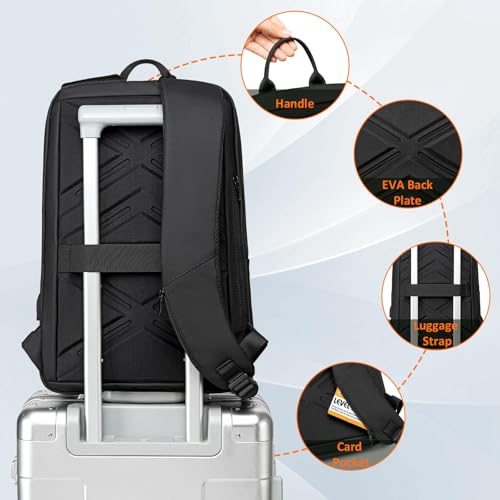 FENRUIEN Slim Laptop Backpack for Men, Water Resistant Light Weight Backpack with USB Charging Port, Black Laptop Bag 15.6 Inch - size: 15.6 Inch, style: Commuter Backpack