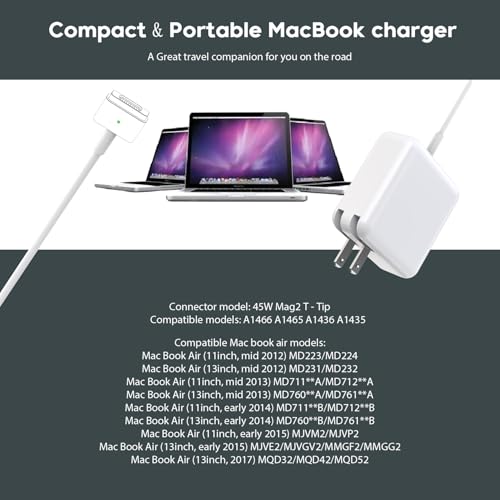 45W Magnetic MacBook Air Charger, Replacement for Mag2 T-Tip Shape AC Power Adapter, Fast Laptop Charging Connector Compatible with MacBook Air 11-inch and 13-inch After Mid 2012 (Between 2012-2017)